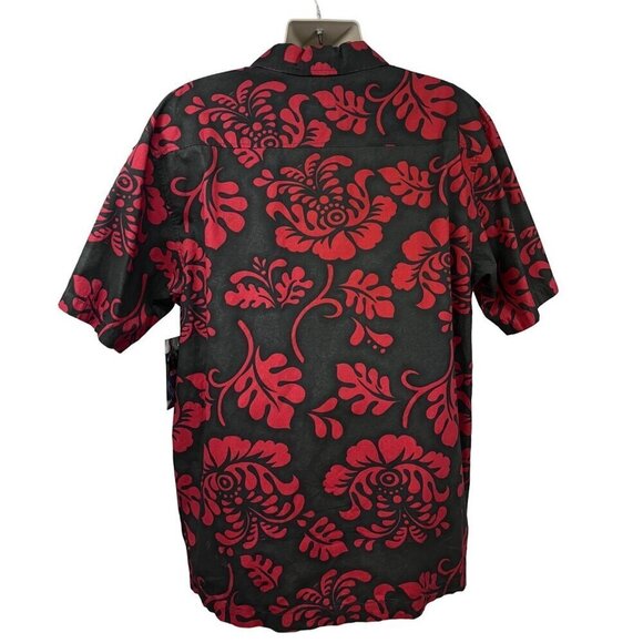 Quicksilver Mens Gray Red Floral Button Up Hawaiian Aloha Shirt XL Pocket New - Picture 3 of 8